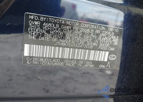 2010 Lexus Es 350 z USA, uszkodzony, nr VIN JTHBK1EGXA2413028